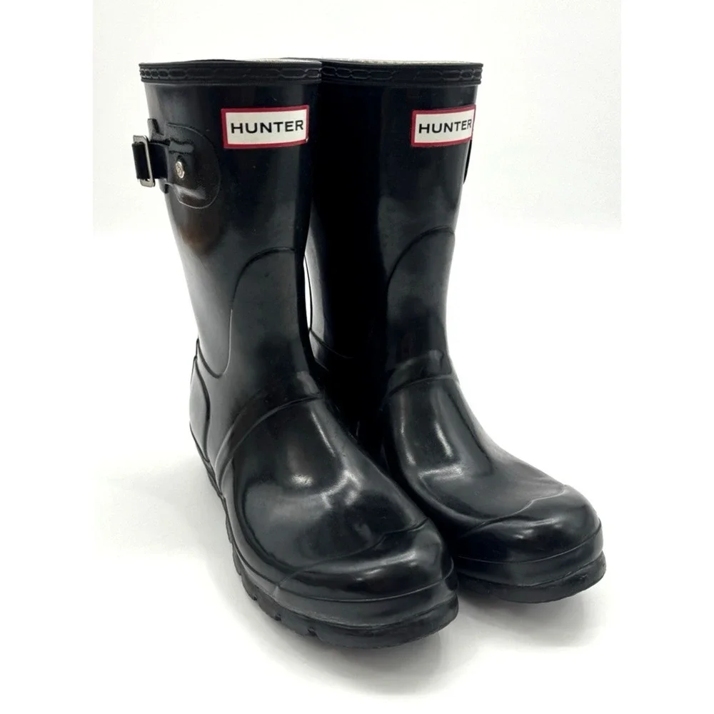 Hunter Original Short Gloss Black Mid Calf 6M Rain Boot Fisherman Preppy Marine